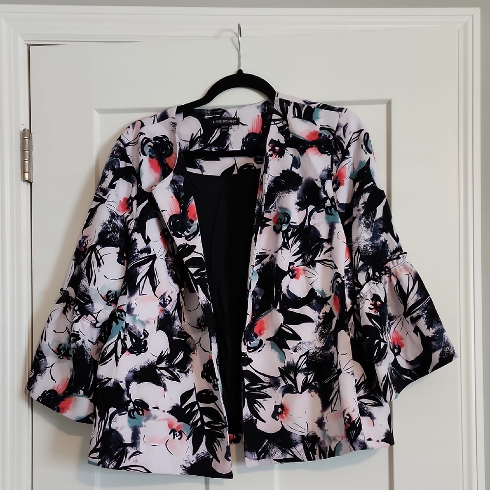 Lane Bryant Black and White Floral Blazer